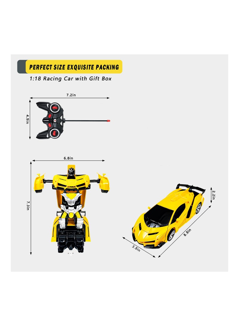 Remote Control Toys for Kids Birthday Hobby Rc Robot Car Toy 1 18 Scale with One Button Deformation Transformer 5 to 12 Years Old Racing Cars Boys Girls Yellow