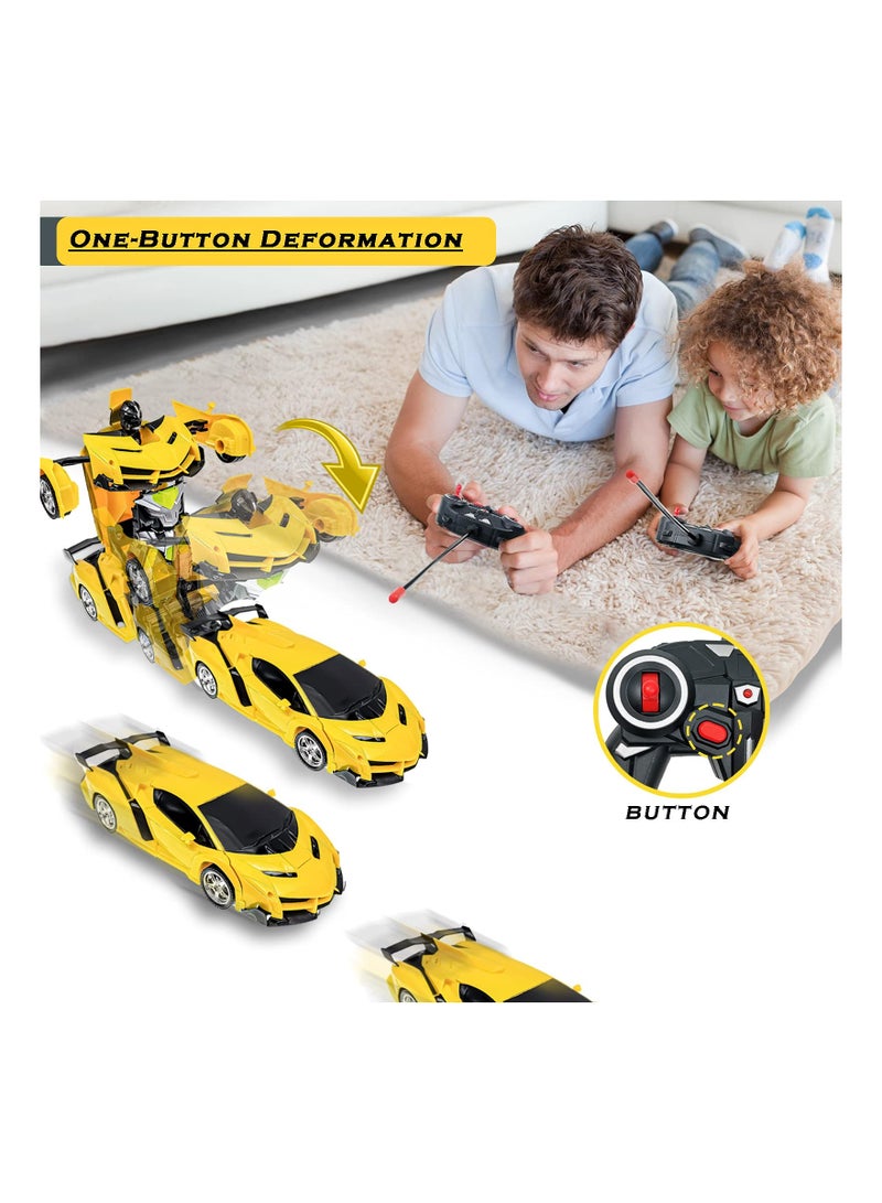 Remote Control Toys for Kids Birthday Hobby Rc Robot Car Toy 1 18 Scale with One Button Deformation Transformer 5 to 12 Years Old Racing Cars Boys Girls Yellow