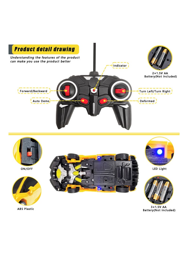 Remote Control Toys for Kids Birthday Hobby Rc Robot Car Toy 1 18 Scale with One Button Deformation Transformer 5 to 12 Years Old Racing Cars Boys Girls Yellow