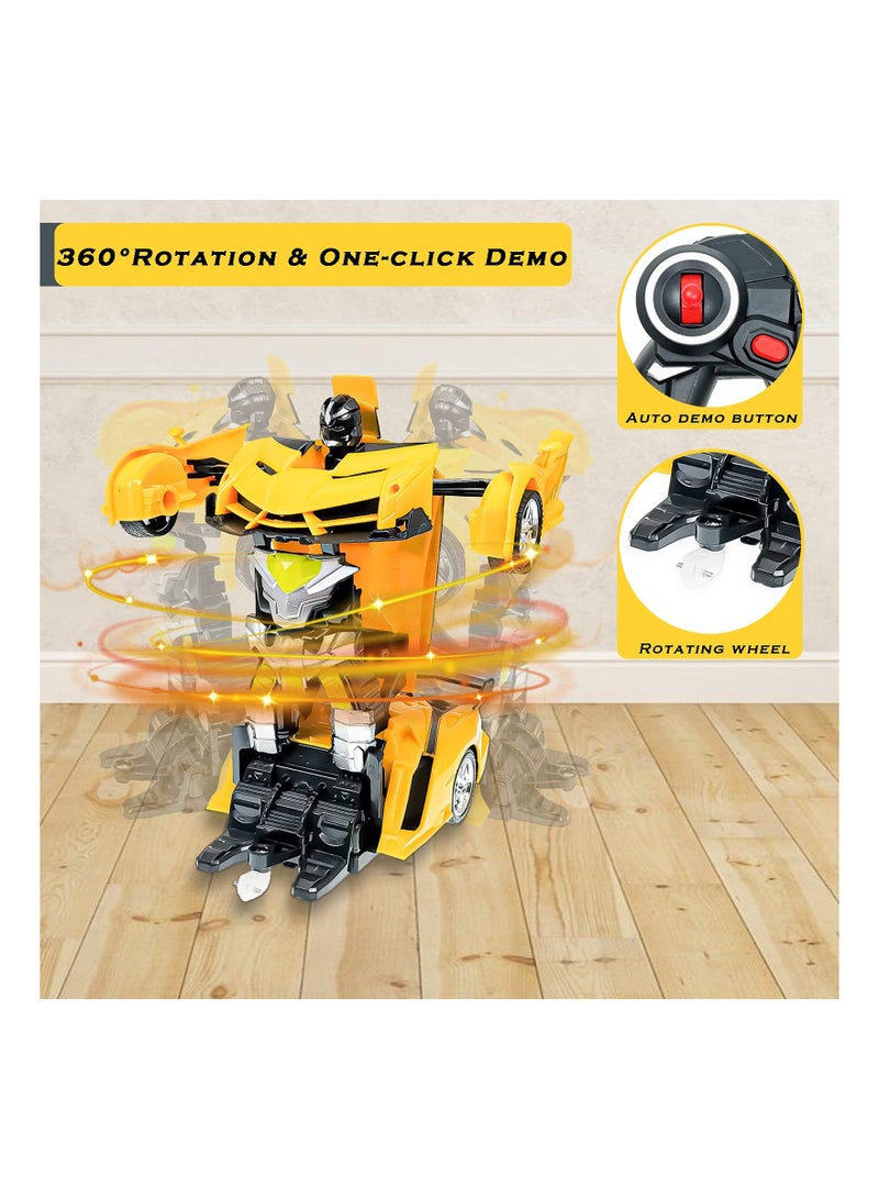 Remote Control Toys for Kids Birthday Hobby Rc Robot Car Toy 1 18 Scale with One Button Deformation Transformer 5 to 12 Years Old Racing Cars Boys Girls Yellow