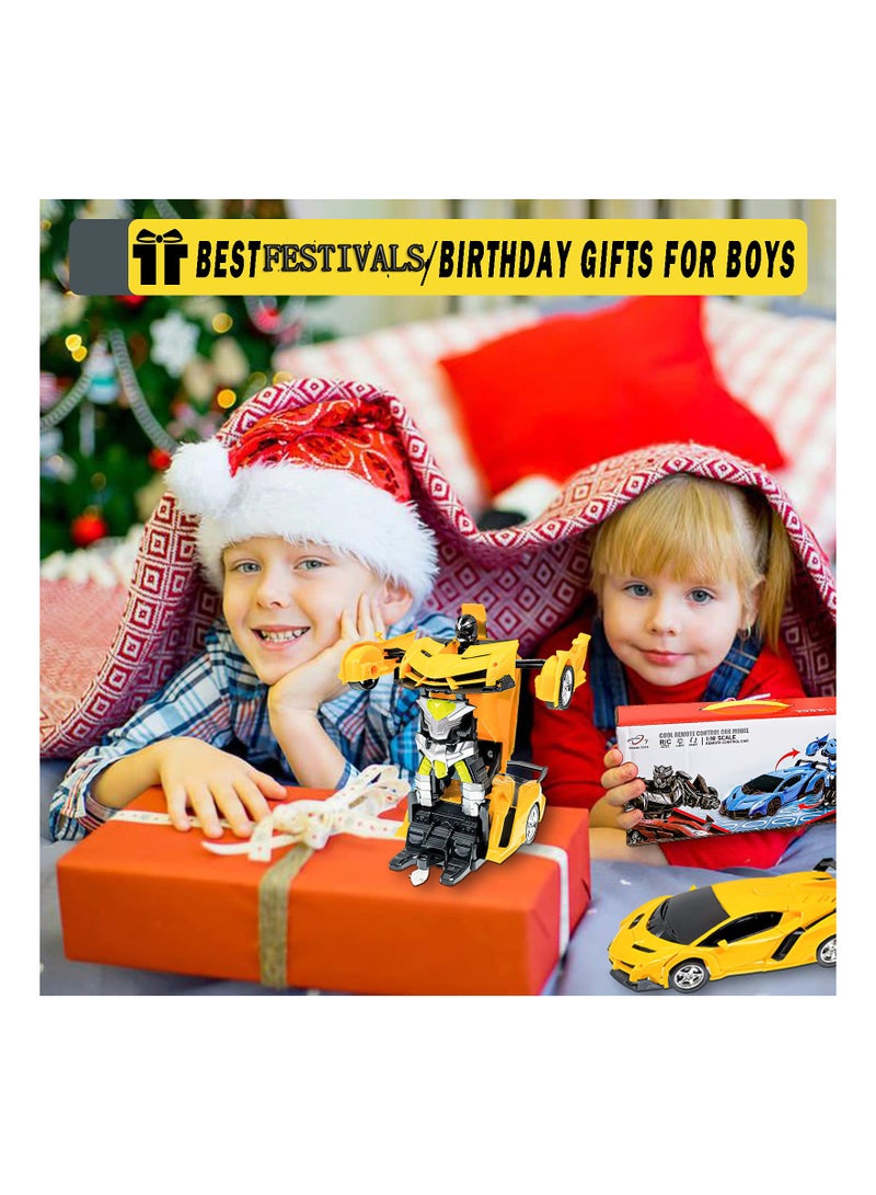 Remote Control Toys for Kids Birthday Hobby Rc Robot Car Toy 1 18 Scale with One Button Deformation Transformer 5 to 12 Years Old Racing Cars Boys Girls Yellow