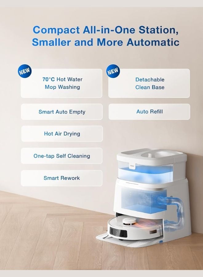 Omni Robot Vacuum Cleaner and Mop,Powerful 11,000Pa Suction with Hot Water,Intelligent Cleaning,Zero Tangle,TrueDetect 3D 3.0 45 W Deebot T30 Pro white