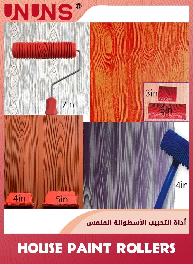 Wood Grain Paint Tool,6PCS Soft Rubber Wood Grain Painting Tool,Textured Pattern Roller With Handle For Wall Floor Furniture DIY Room Decoration