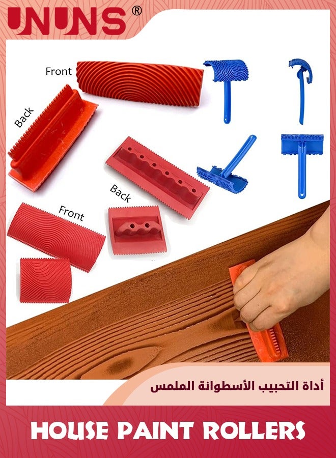 Wood Grain Paint Tool,6PCS Soft Rubber Wood Grain Painting Tool,Textured Pattern Roller With Handle For Wall Floor Furniture DIY Room Decoration