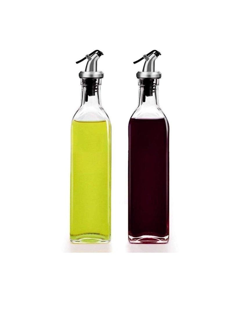 Glass Oil-Vinegar Dispenser Bottle,Olive Oil Bottles,BPA Free Stainless Steel Leak-Proof Cork,Transparent Oil Pourer and Holder(500 ml, Pack of 2)