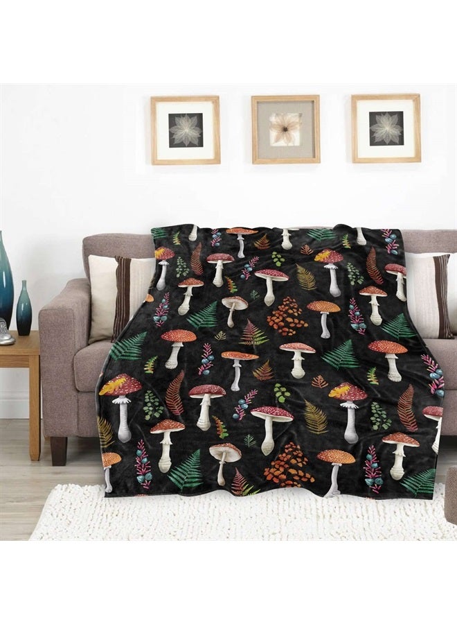 Black Mushroom Decor Blanket Lightweight All Season Plant Mushrooms Throw Blanket for Couch Sofa Bed Mushroom Decor Birthday Gifts Blankets for Adult Baby Kids Pet Blanket All Season 50