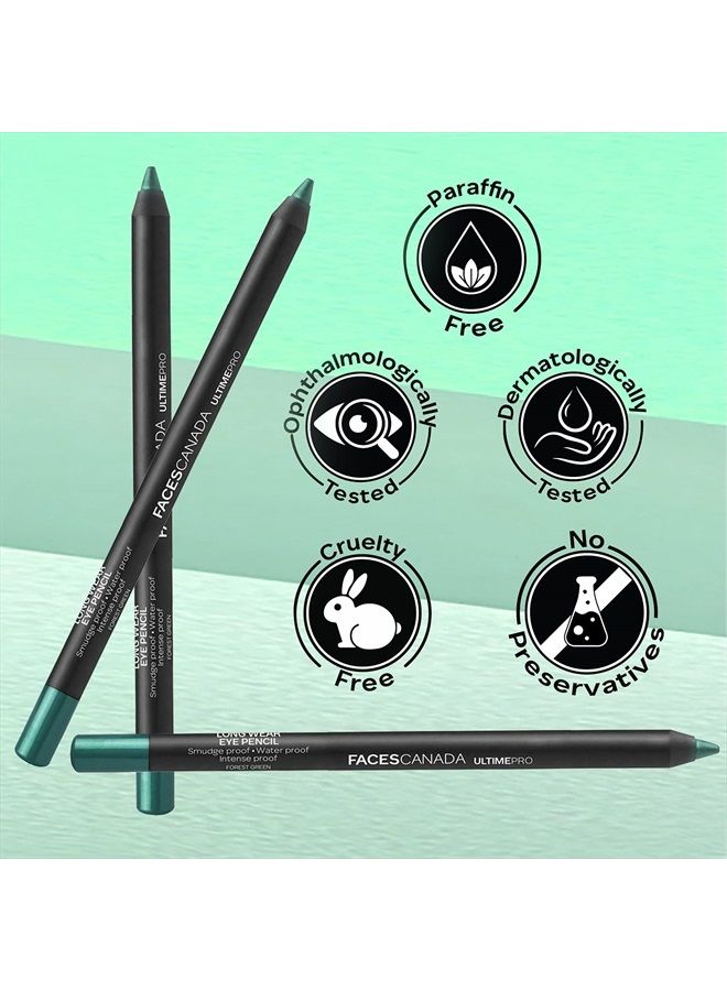 Faces Canada Longwear Eye Pencil, 5 Bright Color Shades, Smudge Proof, Waterproof, Intense Color, One Stroke Smooth Color, Made In Germany, Peta Approved, Forest Green, 0.04 Oz