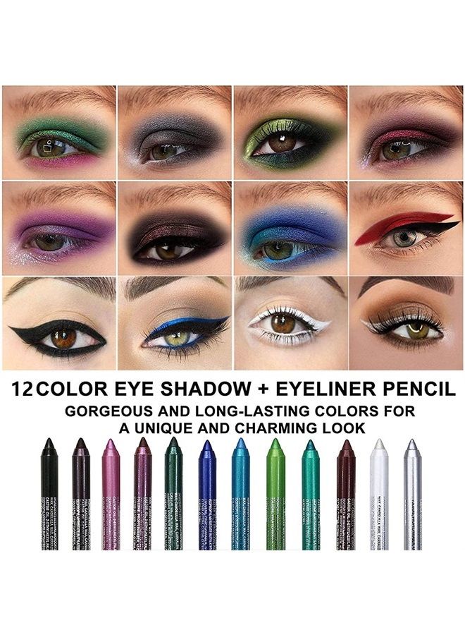 12Pcs Green Blue Brown White Colored Gel Glitter Eyeliner Pencils Pen Set lapiz delineadores de colores para ojos contra el agua Black Eye Liner Gel Pencil for Women Waterproof Smudge Proof