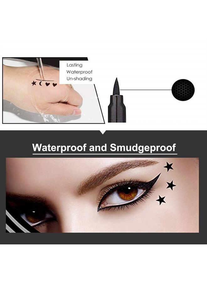 4in1 Star Flowers Hearts Moon Face Makeup Stamps Eyeliner Stamps Shapes Makeup Set Black Colored Liquid Winged Eyeliner Stamp Wingliner Waterproof Star Eye Liner Wing Eyeliner Stamp Figures Tool