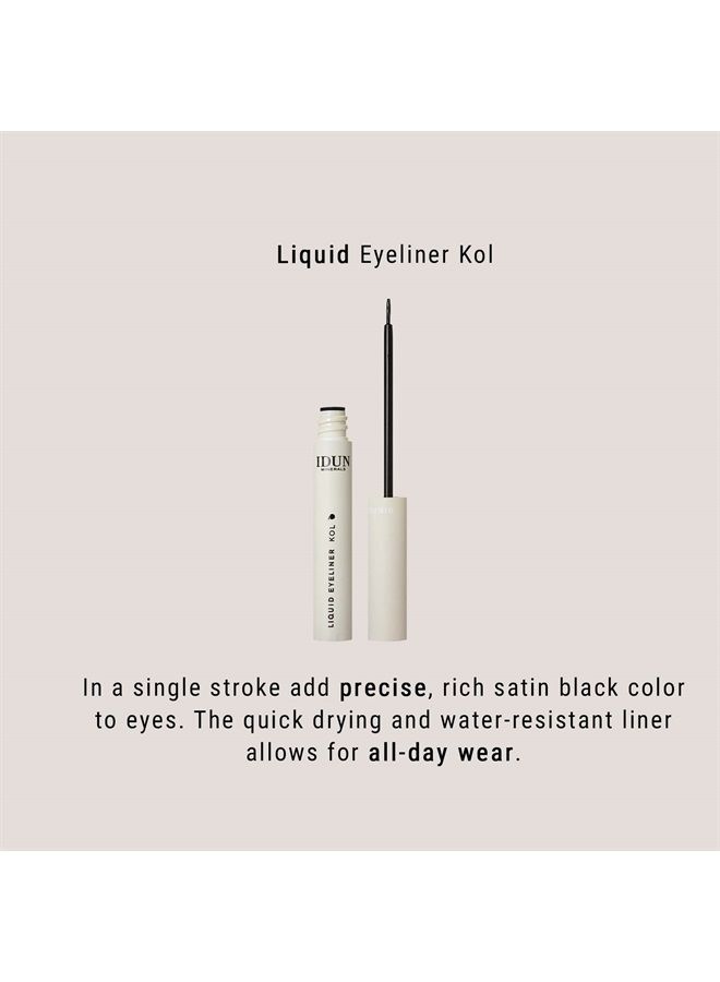 Idun Minerals - Liquid Eyeliner Kol - Imparts A Rich Satin Black Colour Payoff - Vegan, Water-Resistant Formula Infused With Highly Purified Mineral Pigments - Quick-Dry Texture - 0.19 Oz