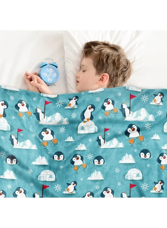 Penguin Blanket, Penguin Gifts for Penguin Lovers, Cozy Warm Fleece Flannel Cute Penguin Throw Blanket for Kids Adults Teens, Animal Penguin Race Blankets for Couch Sofa Bed Travel (50