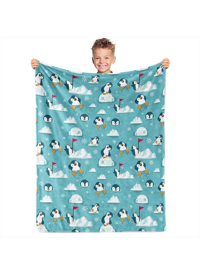 Penguin Blanket, Penguin Gifts for Penguin Lovers, Cozy Warm Fleece Flannel Cute Penguin Throw Blanket for Kids Adults Teens, Animal Penguin Race Blankets for Couch Sofa Bed Travel (50