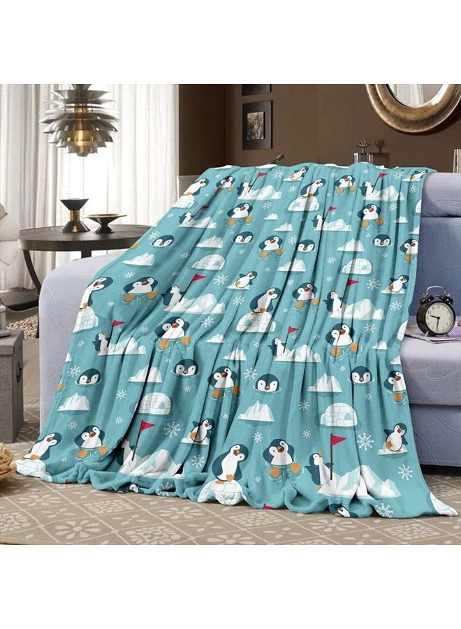 Penguin Blanket, Penguin Gifts for Penguin Lovers, Cozy Warm Fleece Flannel Cute Penguin Throw Blanket for Kids Adults Teens, Animal Penguin Race Blankets for Couch Sofa Bed Travel (50