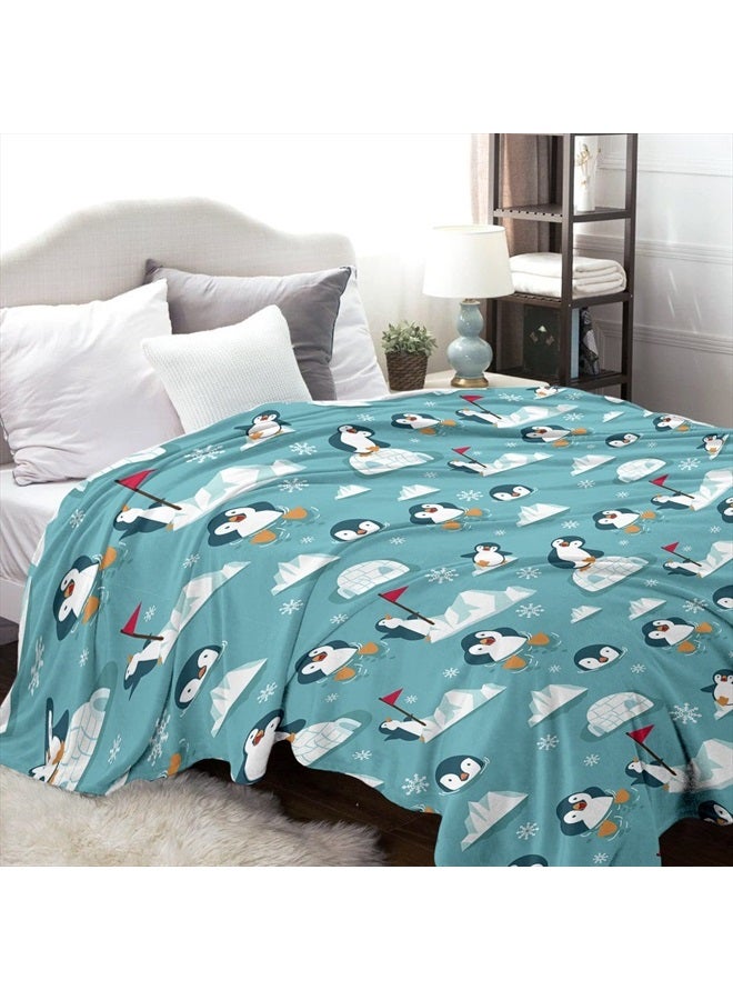 Penguin Blanket, Penguin Gifts for Penguin Lovers, Cozy Warm Fleece Flannel Cute Penguin Throw Blanket for Kids Adults Teens, Animal Penguin Race Blankets for Couch Sofa Bed Travel (50