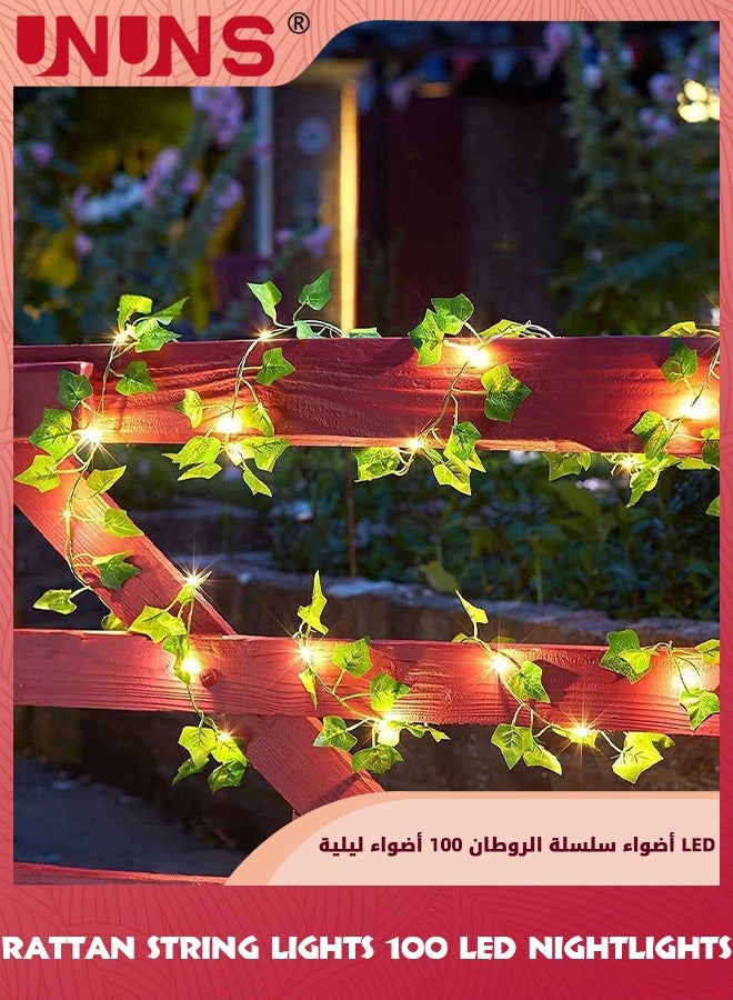 Ivy String Lights,Rattan String Lights Outdoor 100 LED 2M Artificial Plants String Lights,Garland Vines Lights Decorative,USB Hanging Ivy Lights For Bedroom Wedding Party Holiday Garden Patio Decor