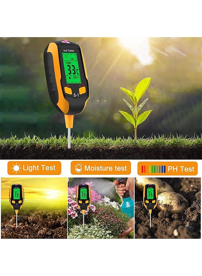 Upgraded 4-in-1 Soil PH Meter, Soil Tester Moisture with Light/PH/Temperatur, Digital Plant Thermometer Test, Moisture Meter Light for Gardening, Farming, Indoor and Outdoor Plants