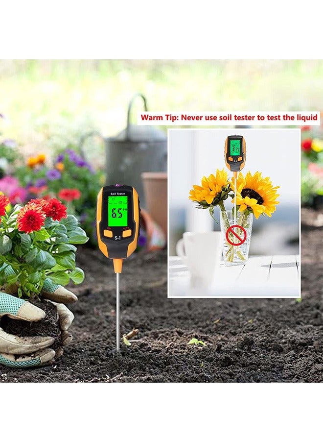 Upgraded 4-in-1 Soil PH Meter, Soil Tester Moisture with Light/PH/Temperatur, Digital Plant Thermometer Test, Moisture Meter Light for Gardening, Farming, Indoor and Outdoor Plants