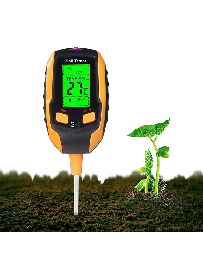 Upgraded 4-in-1 Soil PH Meter, Soil Tester Moisture with Light/PH/Temperatur, Digital Plant Thermometer Test, Moisture Meter Light for Gardening, Farming, Indoor and Outdoor Plants