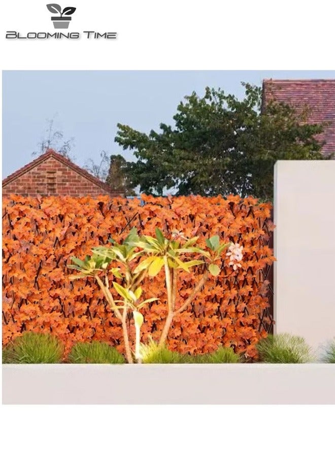 1.2m FFD Bamboo And Wood Fence With Orange Simulation Maple Leaf Extensible Wicker Fence