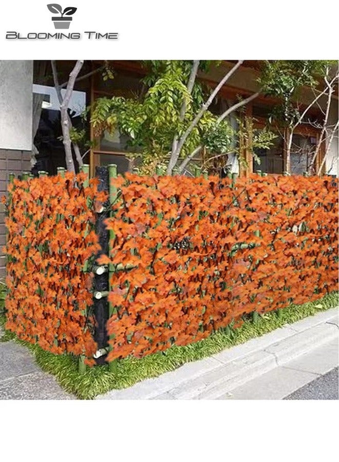 1.2m FFD Bamboo And Wood Fence With Orange Simulation Maple Leaf Extensible Wicker Fence