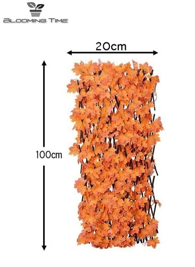 1.2m FFD Bamboo And Wood Fence With Orange Simulation Maple Leaf Extensible Wicker Fence