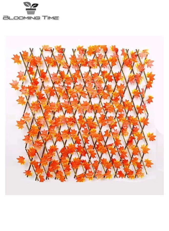 1.2m FFD Bamboo And Wood Fence With Orange Simulation Maple Leaf Extensible Wicker Fence