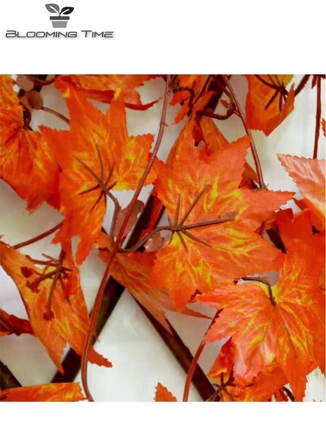 1.2m FFD Bamboo And Wood Fence With Orange Simulation Maple Leaf Extensible Wicker Fence