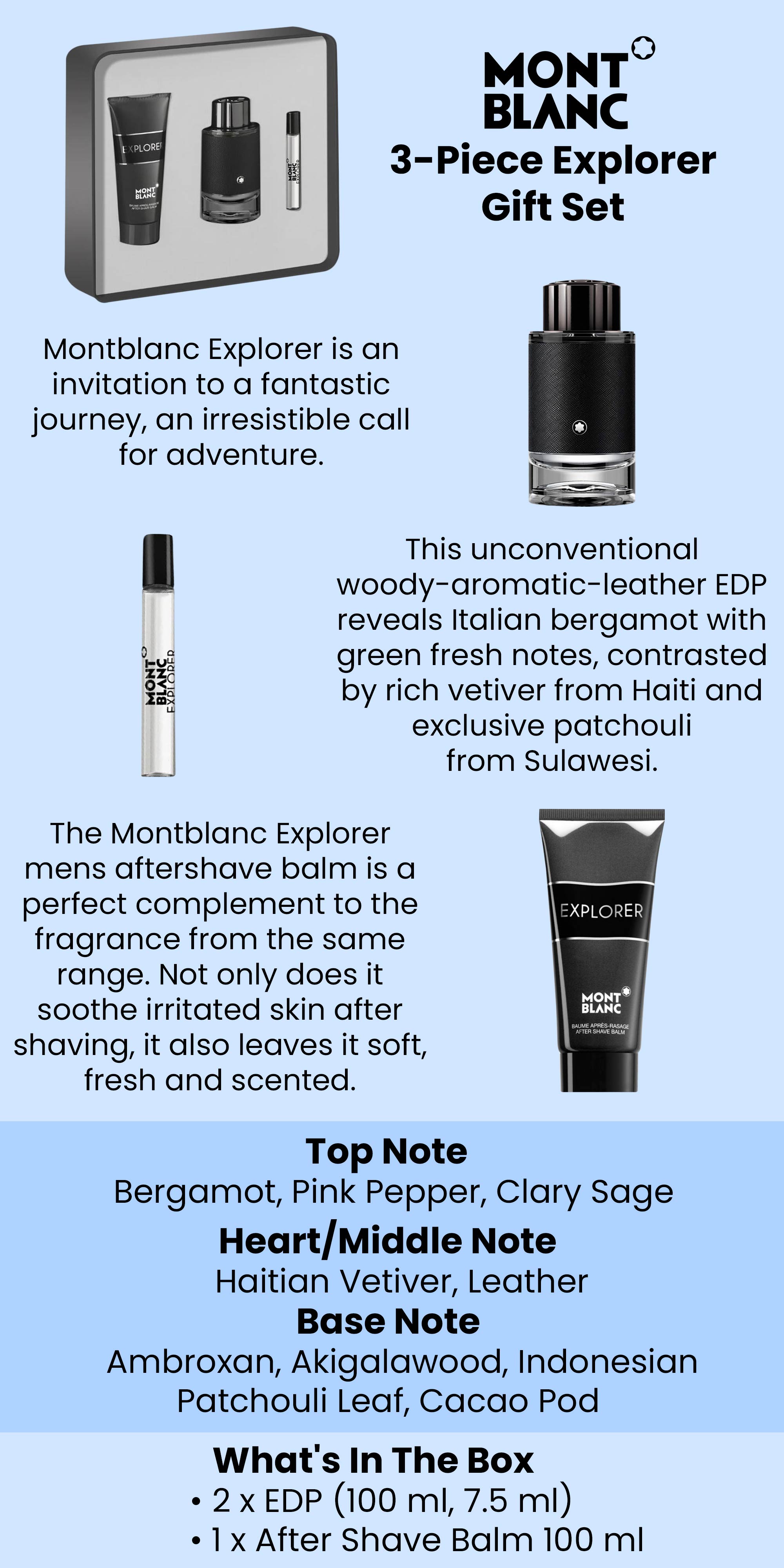 3-Piece Explorer Gift Set EDP (100 Ml, 7.5 Ml), After Shave Balm 100ml