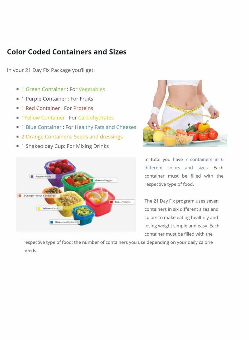 21 Day Fix Containers and Food Plan - Portion Control Container Kit for Weight Loss - Beachbody Portion Containers with Recipe (Multicolors)