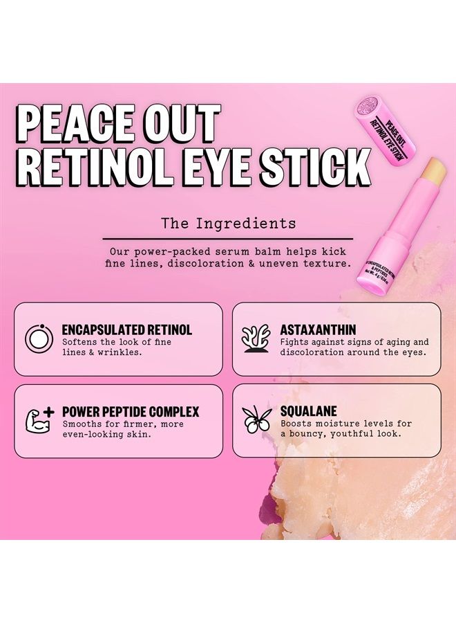 Peace Out Skincare Retinol Eye Stick | Daily Under Eye Retinol Serum Balm in Convenient Stick | Reduces Fine Lines, Wrinkles, Dark Circles with Peptides and Astaxanthin (.14 oz)