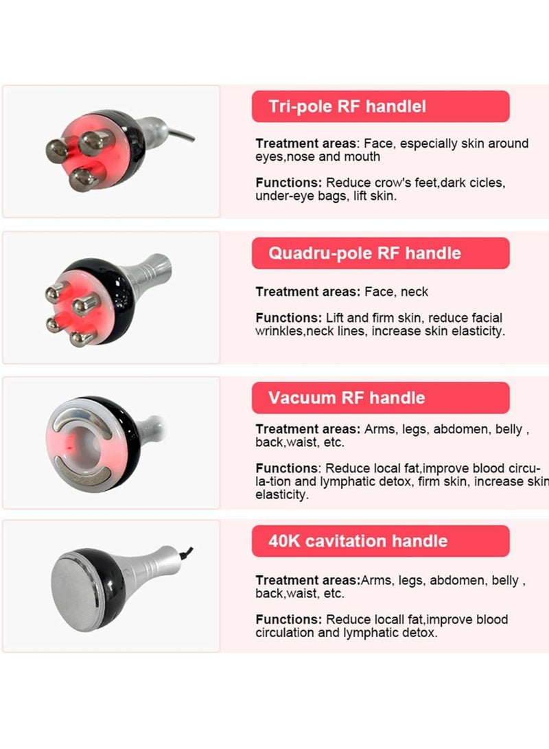 Portable 4 in 1 Cavitation Vacuum RF Machine 40K Cavitation Slimming RF Body Tripolar RF Head for Spa/Home Facial Machine