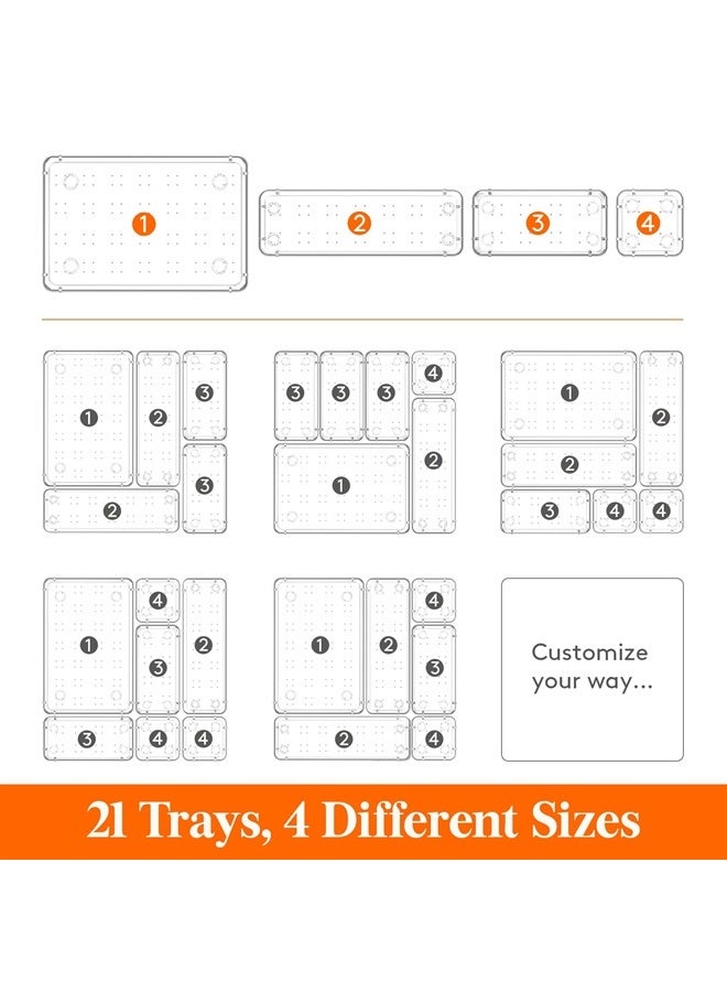 21 PCS Drawer Organizer Set Clear Plastic Desk Drawer Dividers Trays Dresser Storage Bins Separation Box