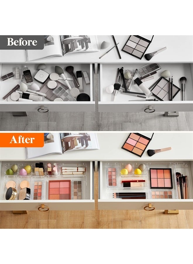 21 PCS Drawer Organizer Set Clear Plastic Desk Drawer Dividers Trays Dresser Storage Bins Separation Box