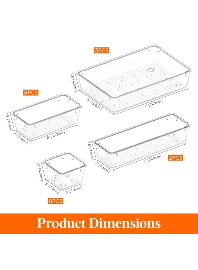 21 PCS Drawer Organizer Set Clear Plastic Desk Drawer Dividers Trays Dresser Storage Bins Separation Box