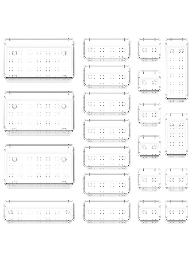21 PCS Drawer Organizer Set Clear Plastic Desk Drawer Dividers Trays Dresser Storage Bins Separation Box
