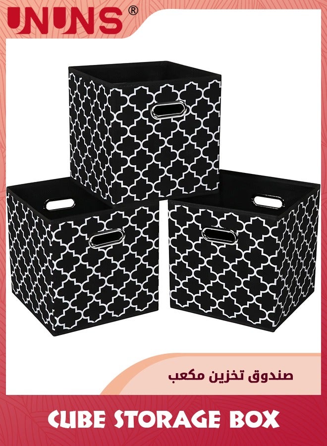 3 Pack Fabric Cubes Storage Containers,Black Foldable Storage Bins Cubes Organizer Baskets With Dual Handles For Shelf Closet