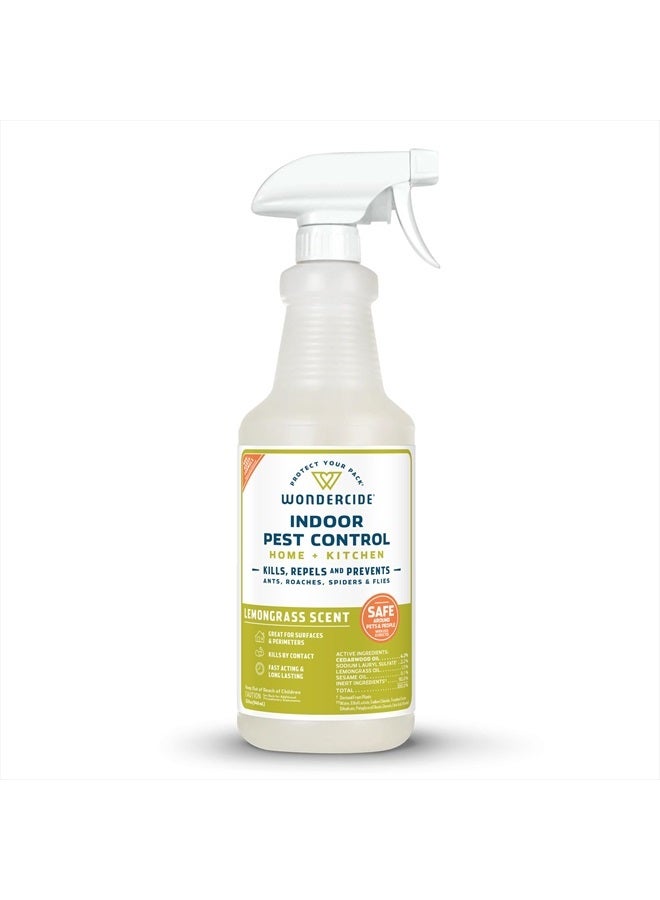 Indoor Pest Control Spray for Home and Kitchen - Ant, Roach, Spider, Fly, Flea, Bug Killer and Insect Repellent - with Natural Essential Oils - Pet and Family Safe — Lemongrass 32 oz