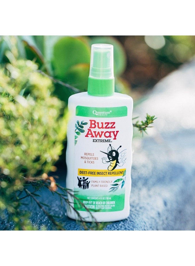 Health Buzz Away Extreme Insect Repellent DEET Free Cedarwood Lemongrass & Citronella Oil Outdoor Mosquito & Tick Bug Spray Powerful Plants Repel Bugs Off Your Skin, Safe for Kids - 4 Ounce