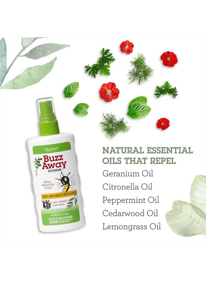 Health Buzz Away Extreme Insect Repellent DEET Free Cedarwood Lemongrass & Citronella Oil Outdoor Mosquito & Tick Bug Spray Powerful Plants Repel Bugs Off Your Skin, Safe for Kids - 4 Ounce