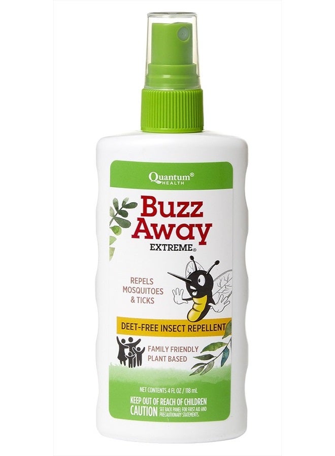 Health Buzz Away Extreme Insect Repellent DEET Free Cedarwood Lemongrass & Citronella Oil Outdoor Mosquito & Tick Bug Spray Powerful Plants Repel Bugs Off Your Skin, Safe for Kids - 4 Ounce