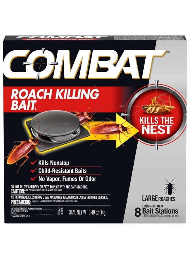 Roach Killing Bait, Roach Bait Station For Large Roaches, Kills The Nest, Child-Resistant, 8 Count,Insects