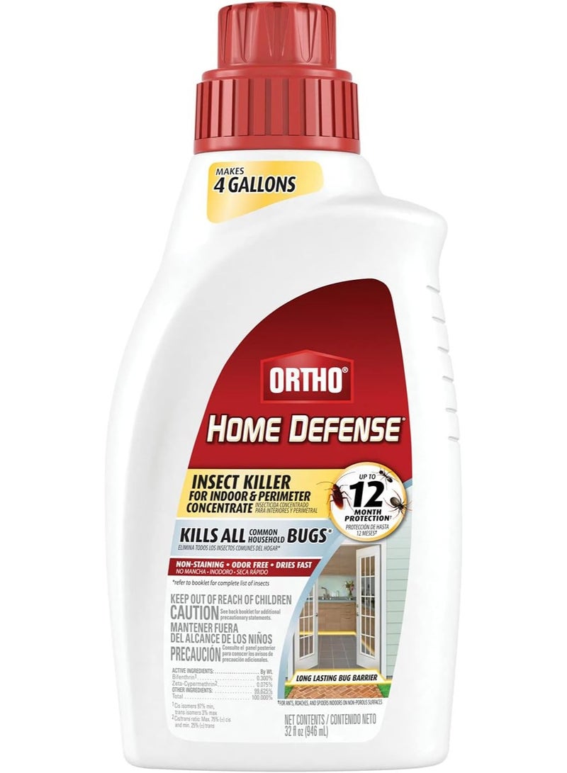 Home Defense Insect Killer for Indoor & Perimeter Concentrate: Makes 4 Gallons, Odor Free, Dries Fast, 32 fl. oz.