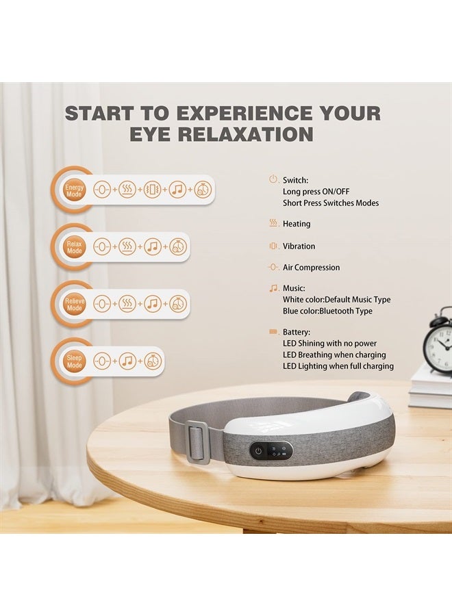 Eye Massager with Heat Vibration,Rechargeable Bluetooth Music Sleep Masks for Relax Migraines,Reduce Eye Bags Dark Circles Eye Strain Dry Eyes Improve Sleep