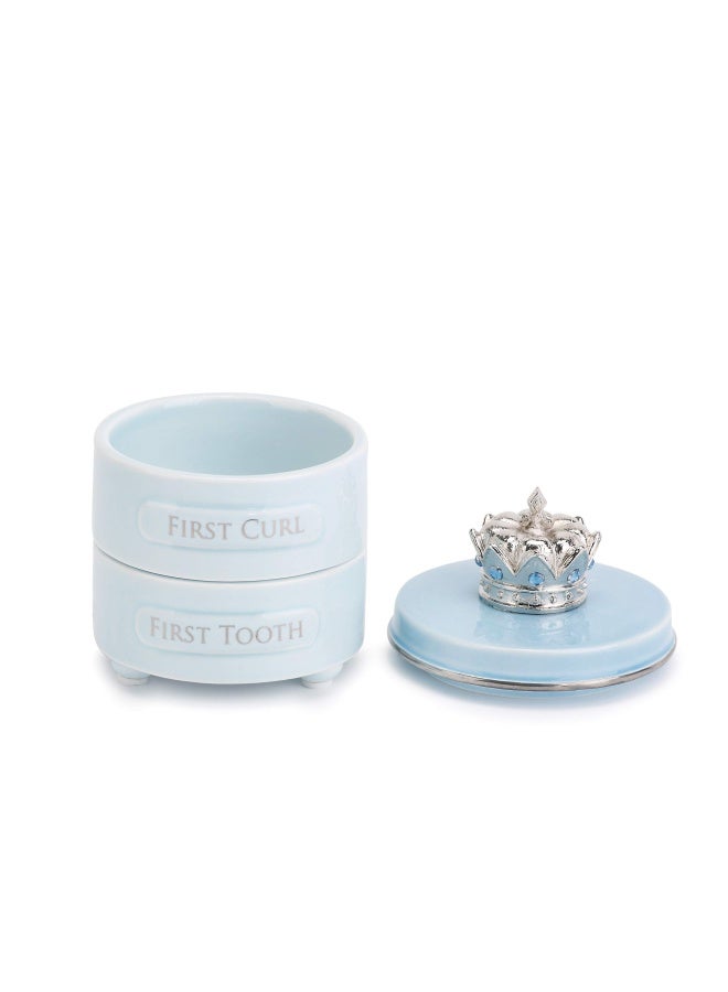 First Tooth And Curl Soft Blue 4 X 3 Ceramic And Pewter Baby Keepsake Box 1 Count Pack Of 1