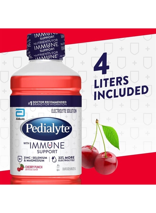 Pedialyte with Immune Support, Cherry Punch, Electrolyte Hydration Drink with Zinc, Selenium, and Magnesium, 33.8 Fl Oz (Pack of 4)