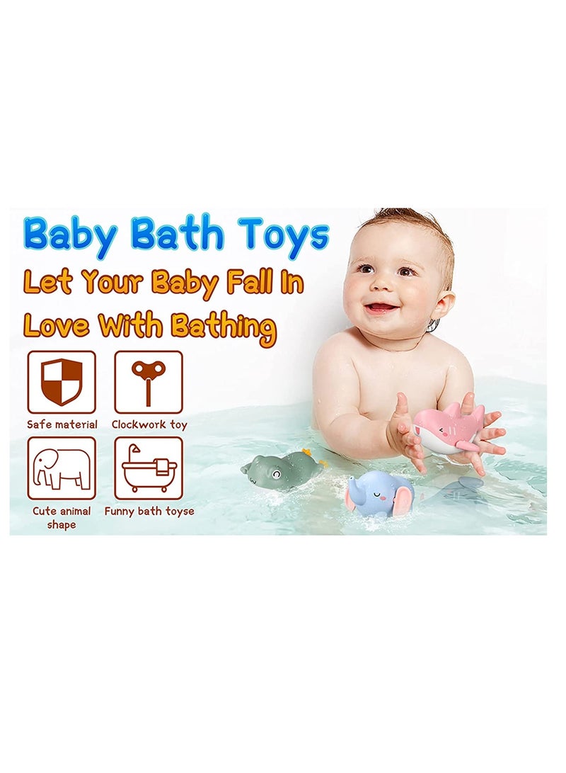 Baby Bath Toys for Toddlers 1-3-Year-Old, Kids Bathtub Toys, Bath Toys for Infants 6-12 Months, 3 Pcs Set Wind Up Toys, Gift for Boys Girls 1-Year-Old