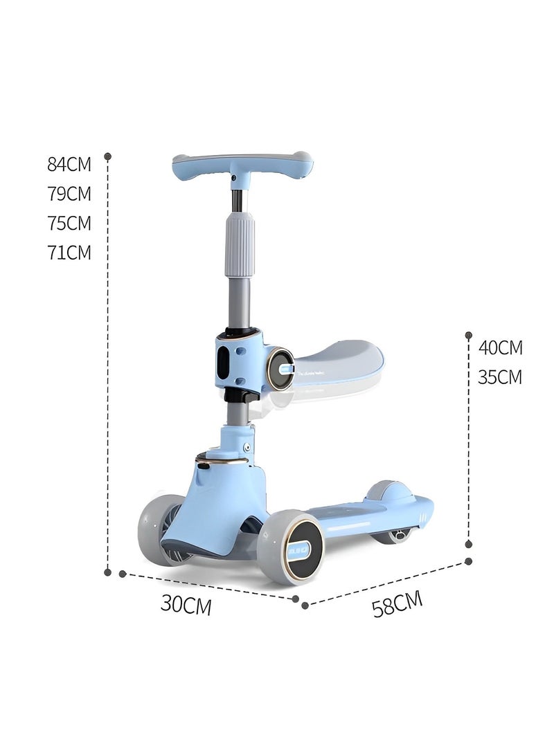 Blue 2-in-1 Foldable Kick Scooter Compact Design for Convenient Transport and Versatile Riding Experience