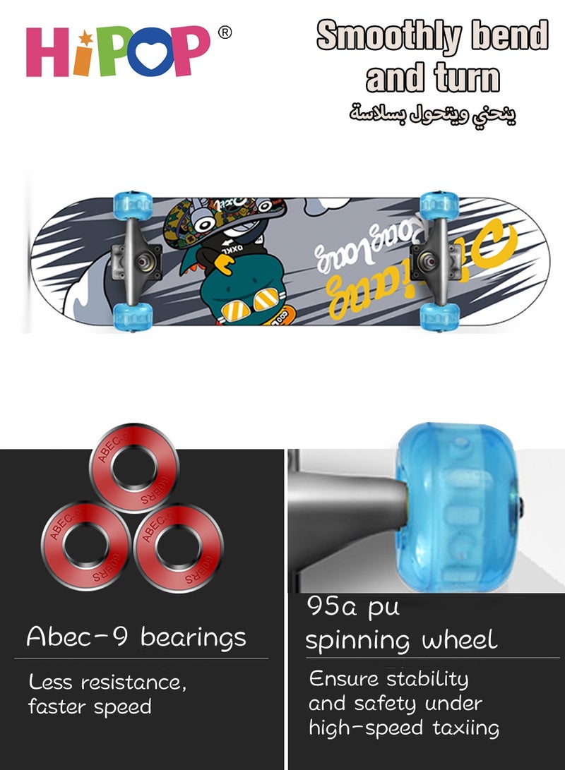 Graffiti Skateboards for Beginners and Adults,Complete Non-Slip Skateboard 79*20cm with Flash Wheel,ABEC-9 Bearing and Double Kick Concave Standard,Tricks Skateboards for Kids and Beginners Sports Out