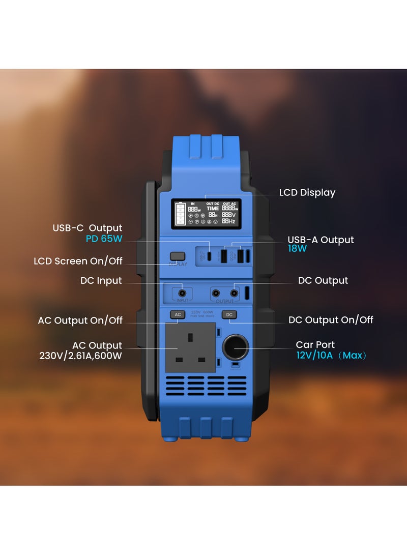 600W Portable Power Generator Integrated Solar Panel-Blue