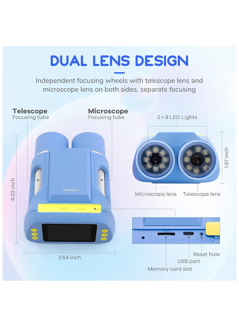 Portable Microscope and Telescope Dual Lens in One LINKMICRO Binoculars for Kids 6-12 Stem Kit Insects Slides Observation-Bird Watching SD Card Included